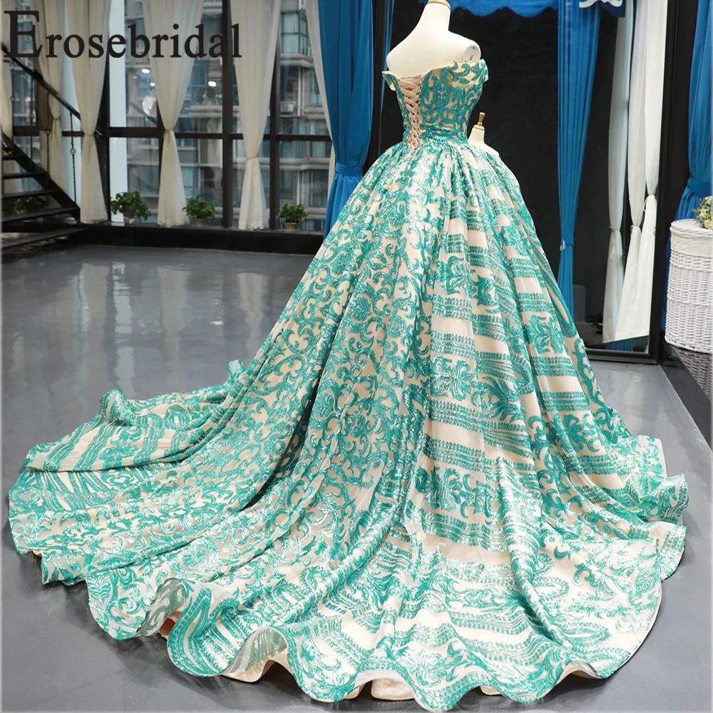 Erosebridal бисерное Зеленое Длинное винтажное вечернее платье 2019 с часовым шлейфом