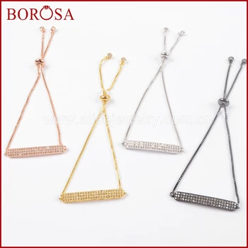 

BOROSA 10pcs Rectangle Bar Charm Bracelet,CZ Micro Pave White Zircons Spacer Drusy Connector Adjustable Box Chain Bracelet WX646