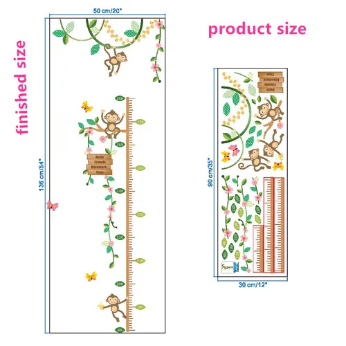 Милые животные Стек высота мера наклейки на стену Наклейка Дети виниловые обои Фреска девочка мальчик комната Рост Диаграмма наклейки - Цвет: D