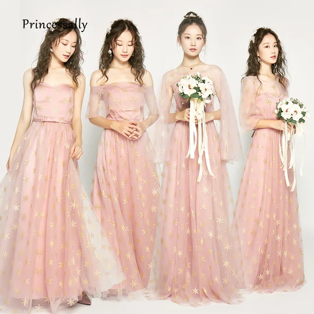 Whole New Bridesmaid Dresses Pink Long With Gold Pattern Wedding Whole New Bridesmaid Dresses Pink Long With Gold Pattern Wedding Party Gown For S Robe Demoie