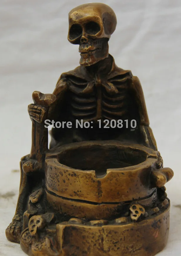 

6 China Chinese Copper Folk chest bin Coorow head ashtray statue