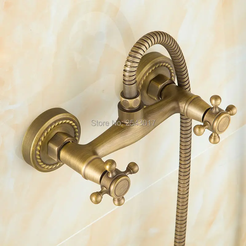 Новое поступление, античный бронзовый медный смеситель для душа, двойная ручка, настенный роскошный набор для ванной комнаты, душ в классическом стиле ZR002