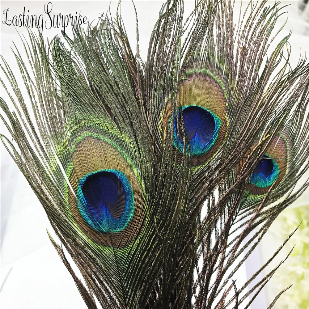 

Peacock Feathers Bleached & Dyeing Long Beautiful Eyed Feathers Green DIY Craft Holiday Wedding Decorations 10pcs 10-12inch