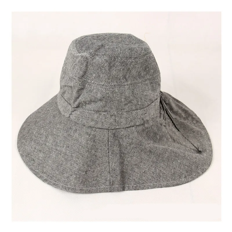 Новая модная женская хлопковая шляпа от солнца с бантом с широкими большими полями, летняя пляжная Складная Кепка с защитой от ультрафиолета - Цвет: Drak grey