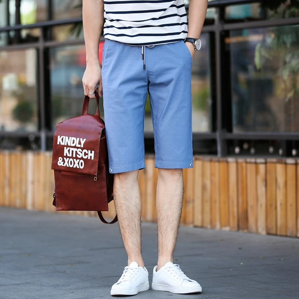 Мужские шорты 98% Хлопок 2% спандекс тренд лета хаки синий эластичный пояс Street молодой мужчина модные Повседневное Для мужчин короткие штаны