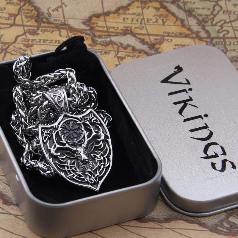 

Dropshiping new arrival stainless steel Viking deer head Shield rune pendant necklace men gift