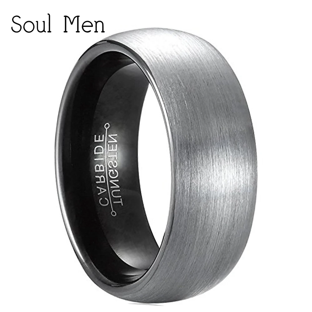 

Unisex Black Tungsten Carbide Wedding Engagement Dome Band Ring 8mm for Men Women Comfort Fit Brush Finish TU072R