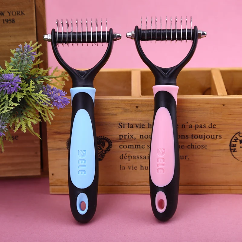 

Pet Grooming Tool - 2 Sided Undercoat Rake for Cats & Dogs - Safe Dematting Comb for Easy Mats & Tangles Removing