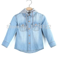 2016 new fashion boy denim shirt boy hooded jacket baby shirts kids baby shirt jacket blouses boy’s shirt baby outwear