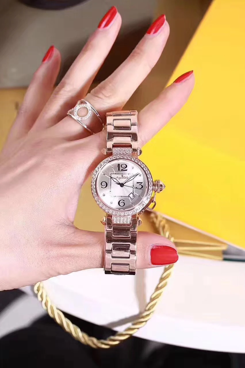 

Luxury Brand New Men Women Silver Diamonds Bezel Rose Gold White Sapphire Stainless Steel Watches Fashion Sport Pink AAA+