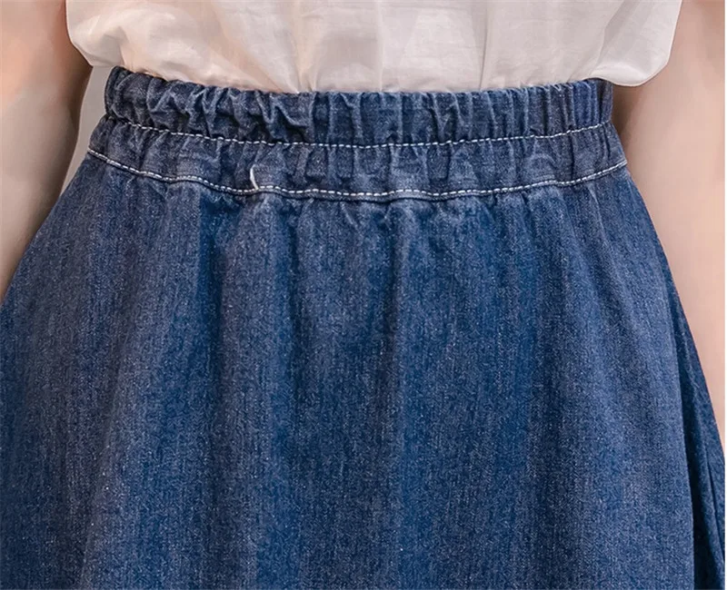 Limiguyue плюс размер свободные оборки женские джинсовые юбки Джинсовая юбка высокая талия эластичная harajuku длинная юбка прыжок Повседневная T909