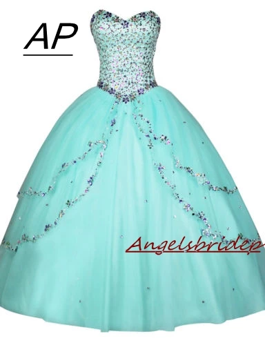 

ANGELSBRIDEP Mint Green Quinceanera Dresses 15 Years Sparkly Crystals Full-Length Debutante Gowns Sweet 16 Bodice Party Dress