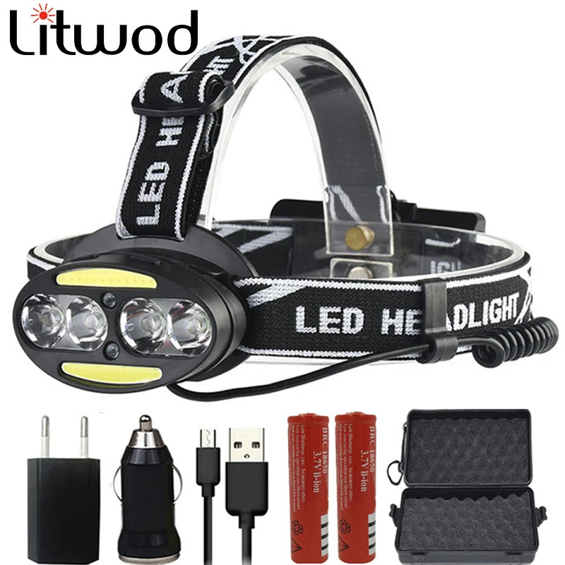 

Litwod z40 LED Headlight 30000LM Fishing 4* T6 +2COB Head Lamp Riding Flashlight Lanterna Led Camping Headlamp Choose For 18650