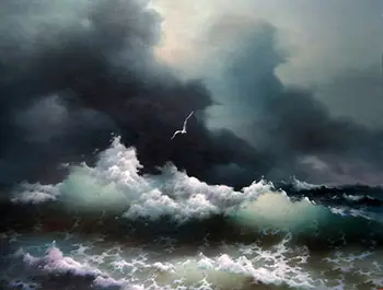 

Dream-art seascape ocean waves sea birds before storm #100% hand painted #Oil painting on Canvas #free shipping