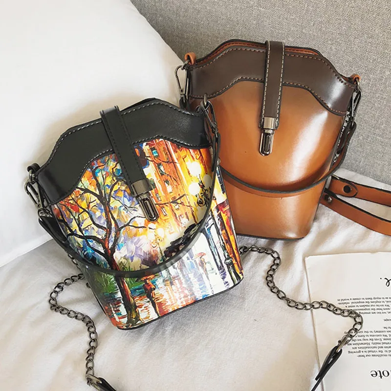 

JG New Women Leather Mini Shoulder Bag Girls Fashion Crossbody Messenger Bag Casual Lady Print Bucket Bag Evening Party Handbag