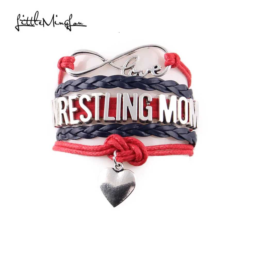 Little MingLou Infinity love Wrestling mom Подвеска для браслета в форме сердца кожаные браслеты и