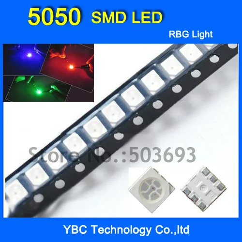 5050 SMD светодиодный 100 шт./лот RGB светло-красный/зеленый/синий диод