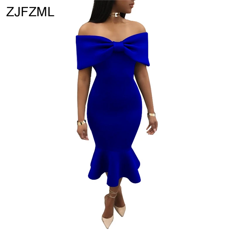 ZJFZML, дизайнерское сексуальное облегающее платье с бантом, женское платье с вырезом лодочкой и открытой спиной, платье с оборками, элегантные однотонные вечерние платья с открытыми плечами, Клубное платье