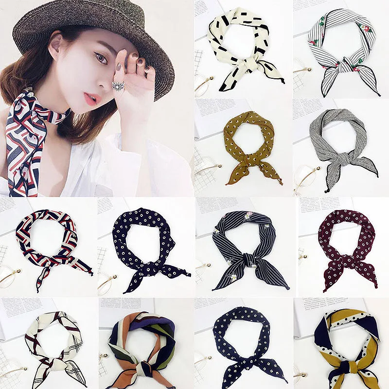 

Fashion 35*85cm Artificial Silk Triangle Scarf Kerchief Triangle Scarf Muffler Bandana Polyester Scarves Bufanda Hair Tie Band