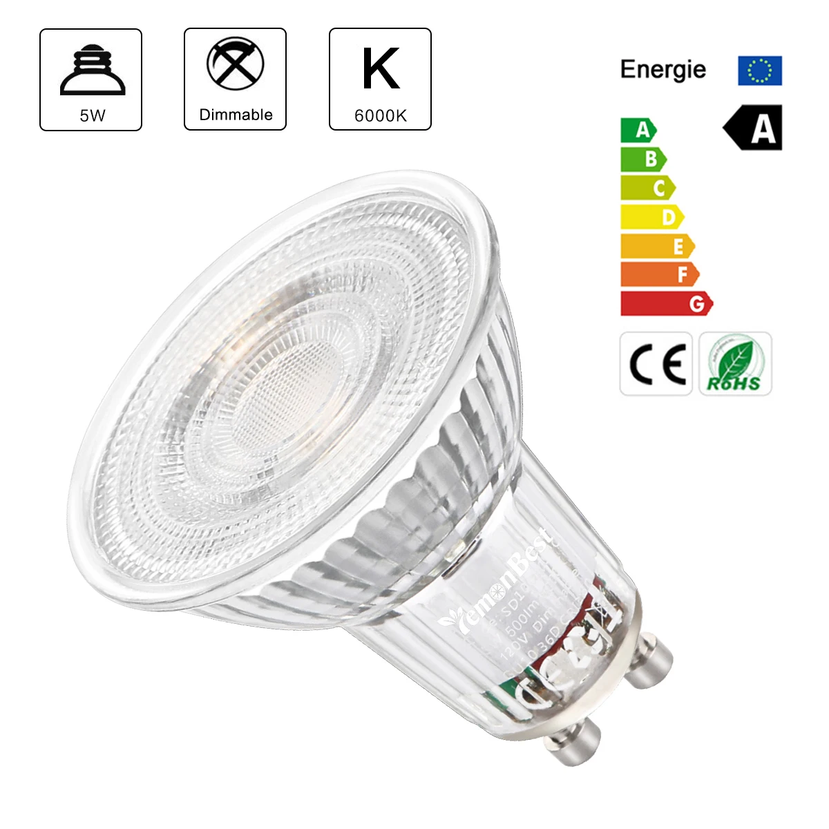 Large Discount/5W GU10 LED Spotlight Glass Bulb Lamp 500LM 6000K
