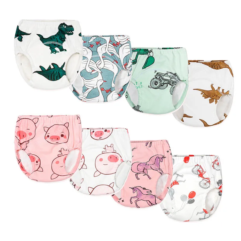 4pcs/lot Waterproof Toilet Potty Training Pants Reusable Dinosaur Swan Toddler Underwear Cloth Panties for Old Kids