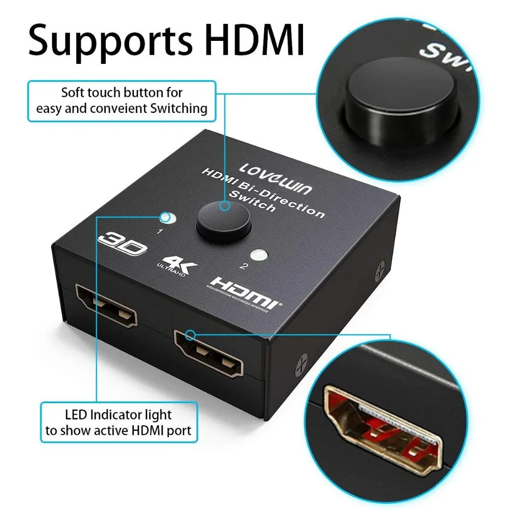 HDMI сплиттер Full HD 1080p 3D 4KX2K видео переключатель 1X2 2X1 сплит 1 в 2 выхода усилитель