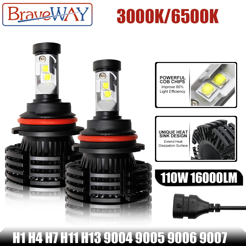 

BraveWay 110W 16000LM 3000K 6500K Dual 9006 HB4 LED Lamps H7 H13 9004 9007 H1 LED Bulbs 9005 HB3 Diode Lamps H4 LED Headlight