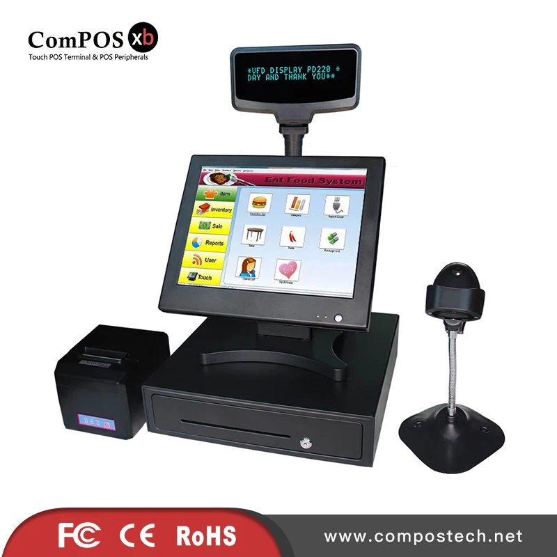 

China pos terminal touch A whole set of POS8815 15 inch pos touch screen system all in one pc stand with accessoreis