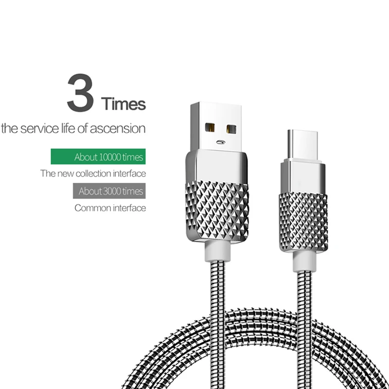 Bonwaye металлический пружинный кабель Micro USB type C зарядный кабель быстрая передача данных для мобильного телефона ПК
