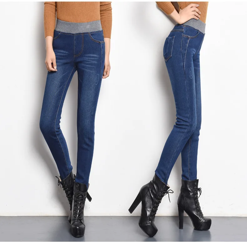 Женские джинсы, зимние теплые, плюс толстый бархат, женские джинсы с высокой талией, эластичные джинсы для женщин, узкие брюки, тонкие брюки