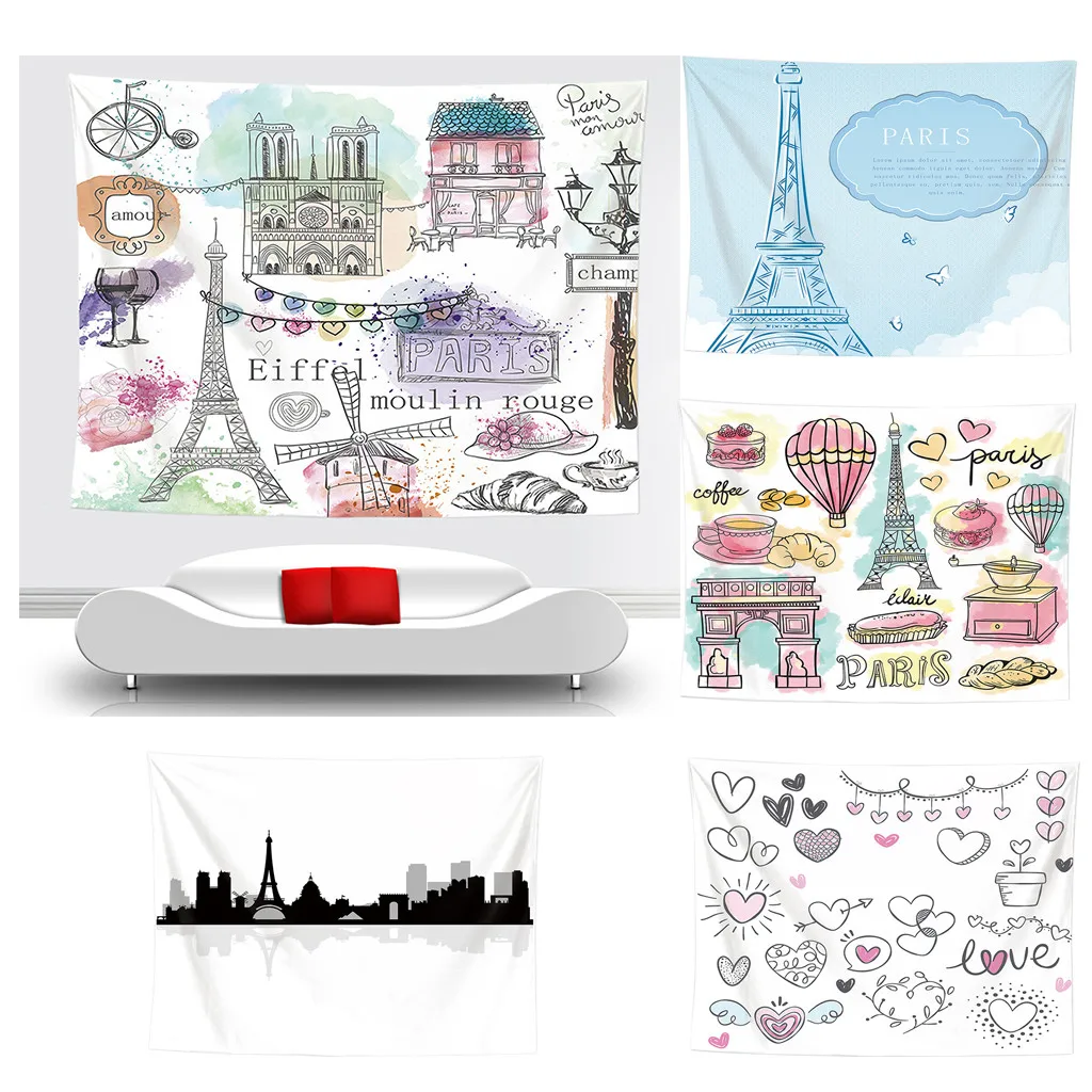Paris City Home Decoration Collection Bedroom Living Room Dormitory Wall Hanging Tapestry Home Decor Yoga Beach Mat Thin Blanket