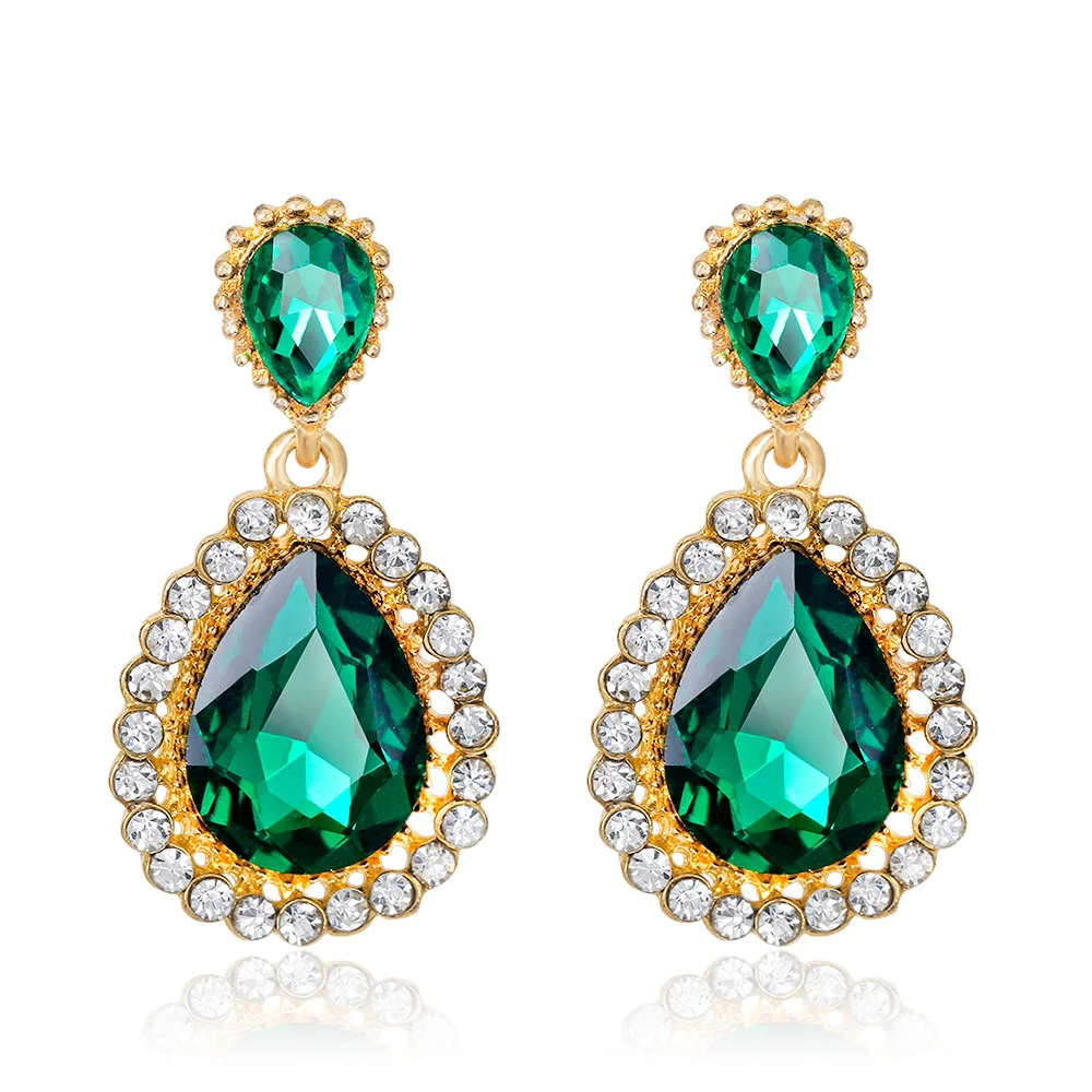 Hot Sale Green Crystal Earrings For Women Fashion Jewelry Gold color