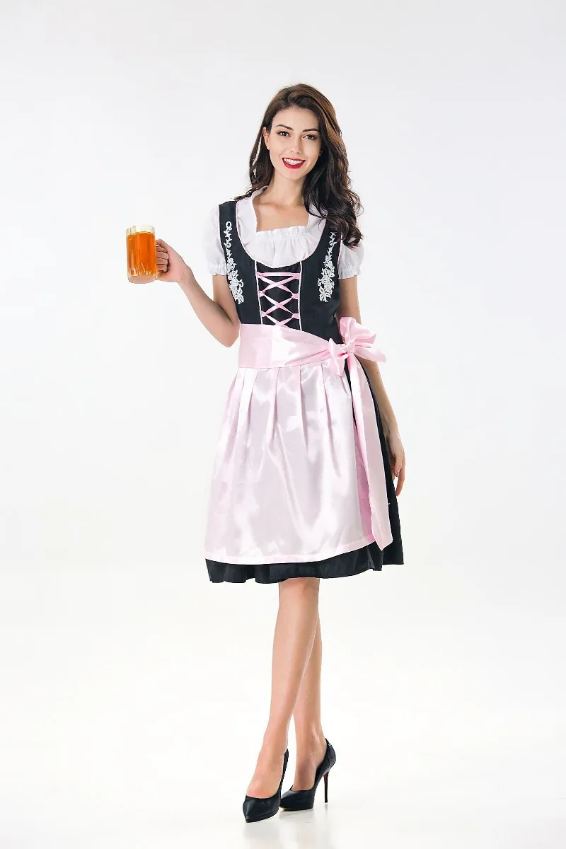 

Drop Shipping Fashion Oktoberfest Beer Girl Costume Maid Wench Germany Bavarian Short Sleeve Fancy Dress Dirndl For Adult Women