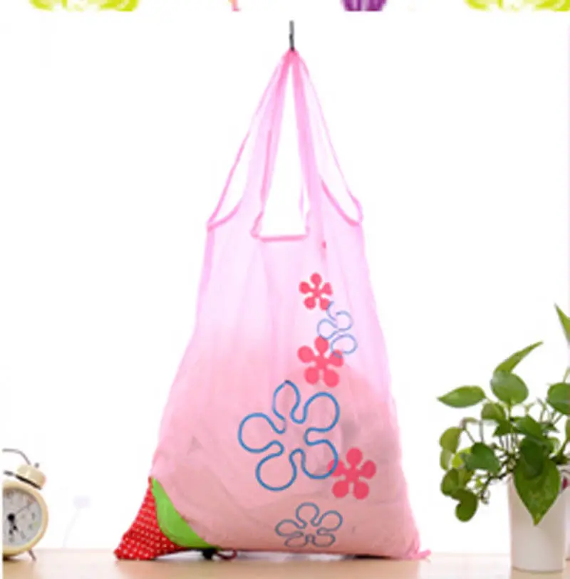 Цветочный складной многоразовый продуктовый нейлоновый мешок большая сумка для шопинга, складывающаяся в форму клубники Милая дорожная сумка - Цвет: Розовый
