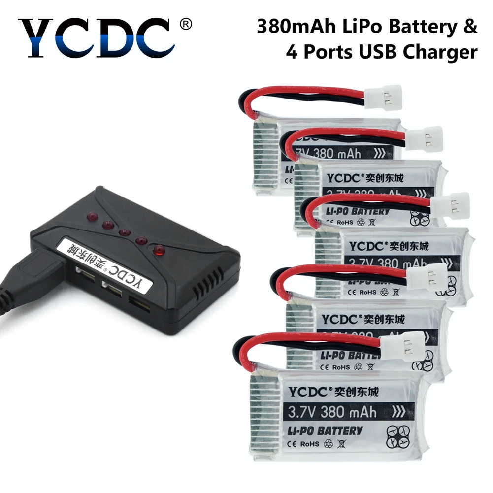 

Drone Batteries 3.7V 380mAh Li-Po Quadcopter Battery For Hubsan H107 H107C H107D JXD385 F180C Rechargeable + Charger