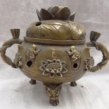 Xd 002739 1" Китайский Бронзовый Буддизм Лотос Лев Лягушка Статуя Тибет Курильница Курильница