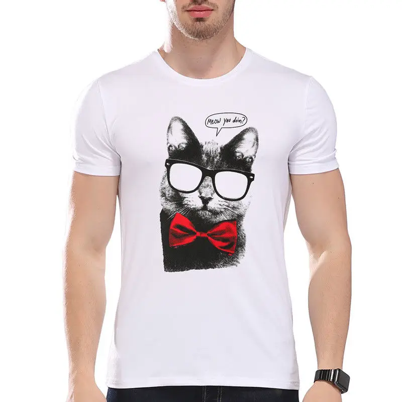 &quotMeow You Doin?&quot Gentleman Cat Glasses Red Bow Tie Funny Joke Men T Shirt Tee And Woman Free Shipping Summer 2018 | Мужская
