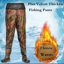 Зима плюс бархат толстые теплые водонепроницаемые Рыбалка вброд брюки для мужчин и женщин Открытый Охота ловить рыбы камуфляж флис дождь брюки