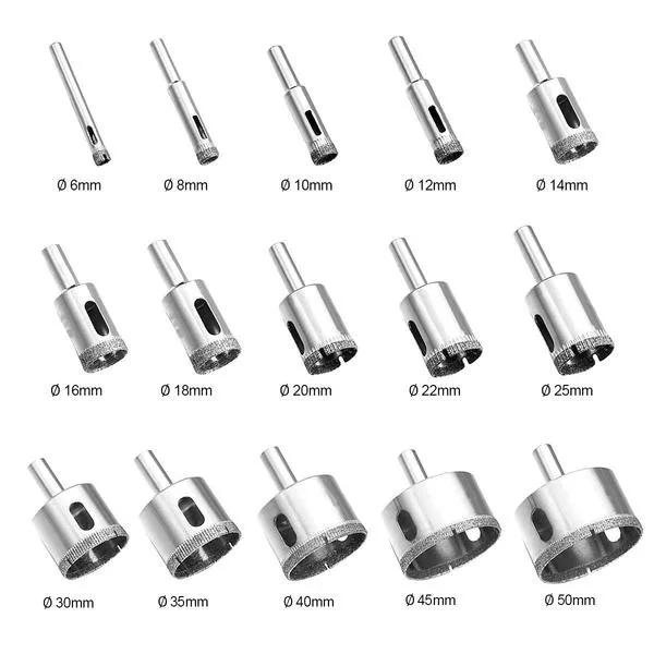 15 шт. сверла с алмазным покрытием сверла отверстие пилы ядро мрамор стекло гранит инструменты 6/8/10/12/14/16/18/20/22/25/30/35/40/ 45/50 мм