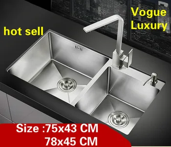 Cheap Free Shipping Apartment Vogue Durable 304 Stainless Steel Luxury Kitchen Manual Sink Double Groove 75x43/78x45 CM