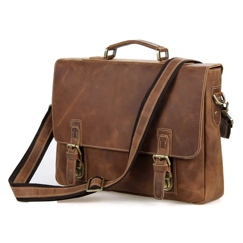 Винтаж коричневый Для мужчин кожаные Портфели коровьей Бизнес Сумка Crossbody сумка
