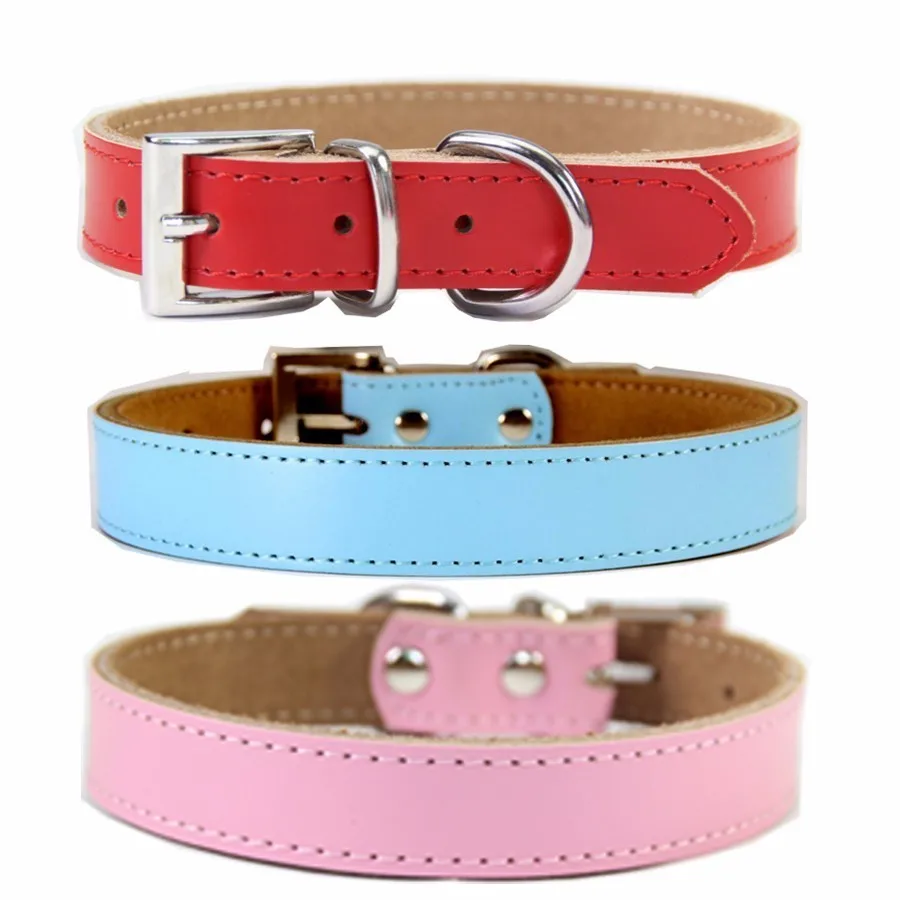 Adjustable Genuine Leather Pet Dog Collars For Small Medium Large Dogs