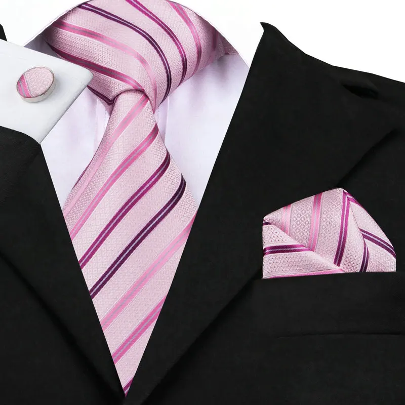 ondanks barst schipper Mens Fashion Zijde Ties Roze Stropdas Streep Stropdas Hanky Manchetknoop  Set Business Wedding Stropdassen Voor Mannen C 228|tie charm|tie desktie  safe - AliExpress