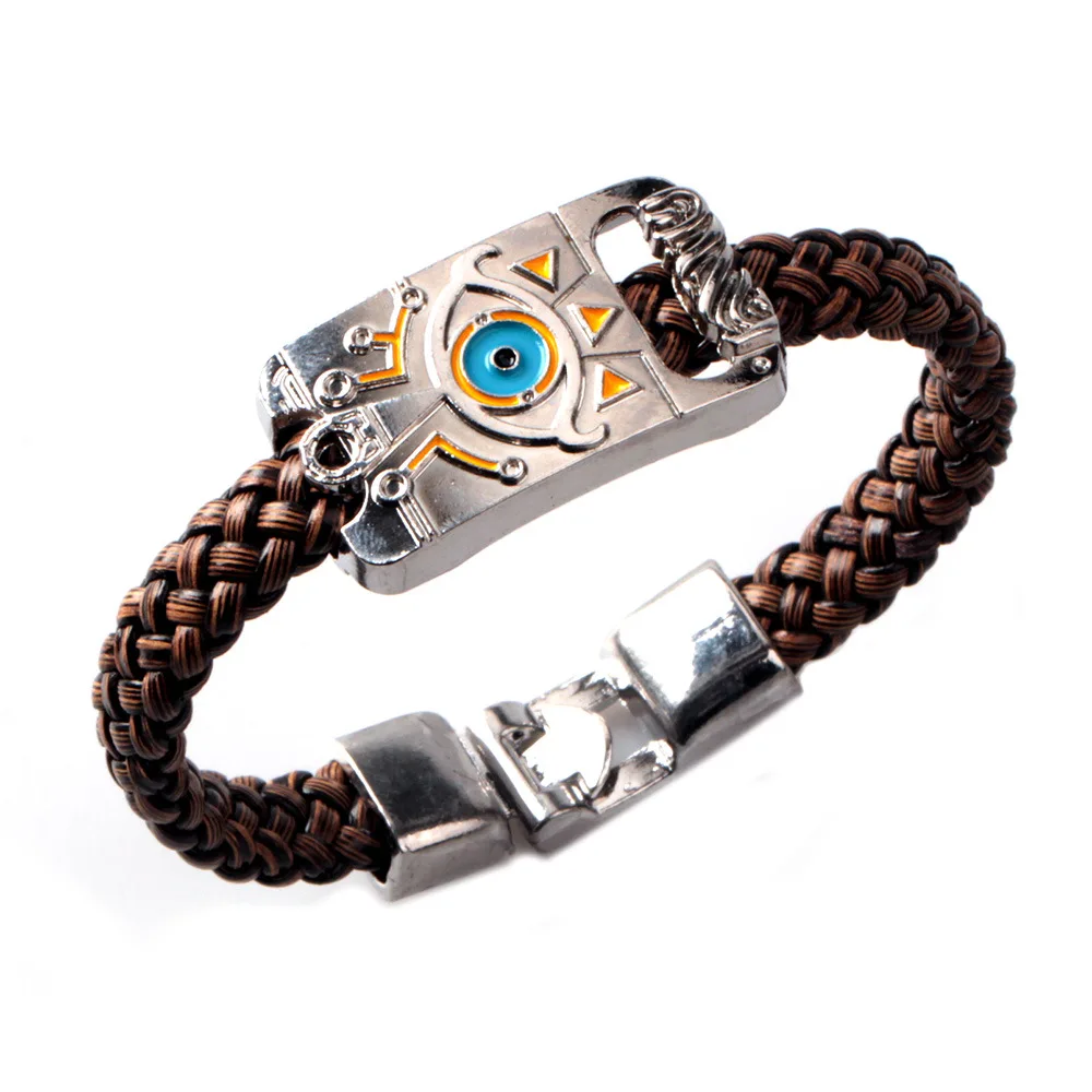 

Anime Game The Legend of Zelda Breath of the Wild Big Eyes Logo Leather Braided Bracelet Alloy Woven Bangles Men Jewelry Gift