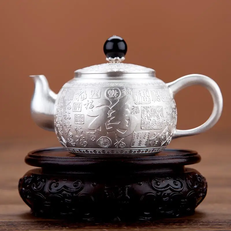 S999 стерлингового серебра кунгфу Чайный набор портативный чайник чайная чашка, чай набор чайный чайник для чайной церемонии набор - Цвет: Sterling silver 235g