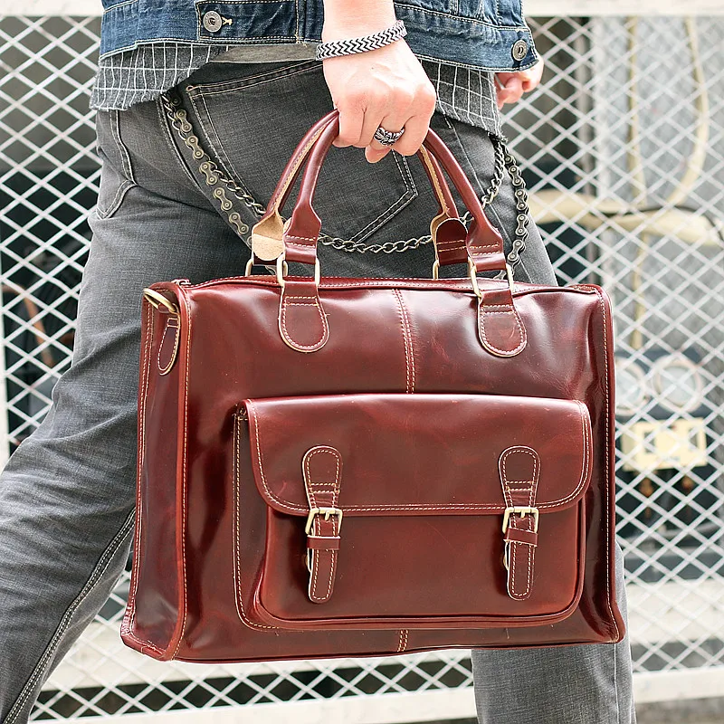 

BJYL Men's handbag Real genuine leather large capacity travel business men shoulder messenger bags 14 inch Laptop briefcase