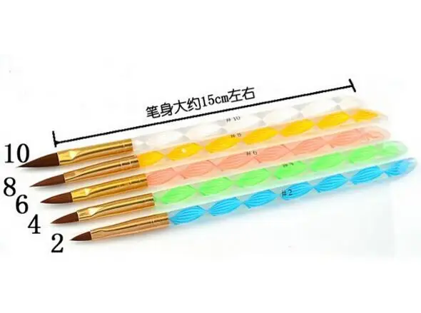 Профессиональный пять размер Кристалл акриловая ручка для дизайна ногтей кисти для УФ-геля акриловый порошок и жидкий акрил для дизайна ногтей