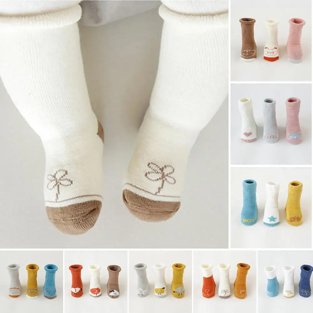 Новые махровые толстые носки для малышей на осень и зиму нескользящие носки высокие носки домашние носки для новорожденных носки-Тапочки