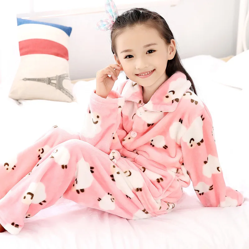 2018 Winter Sleepwear Girls Pajama Sets for toddler girl fluffy Kids Pjs for Girl Kids Cozy