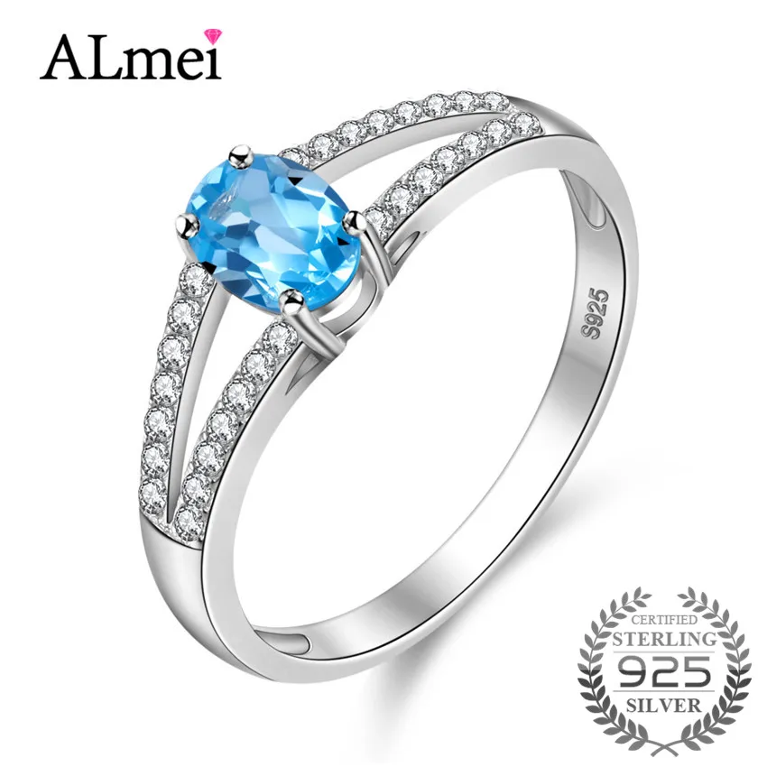 

Almei Sky Blue Topaz 2 Row Bands Ring Birthstone Solitaire Ring Genuine 925 Sterling Silver Zircon-Jewelry with Box 40% CJ002
